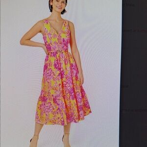 Lilly Pulitzer Vibrant Pink and Yellow Midi Dress